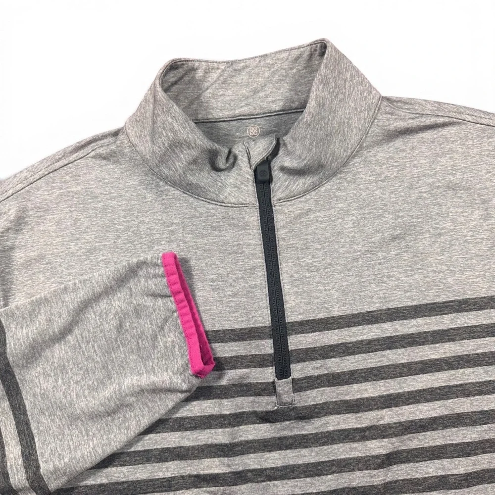 G/FORE Quarter Zip Pullover Mens Large Grey Striped Pink Trim Performance Golf